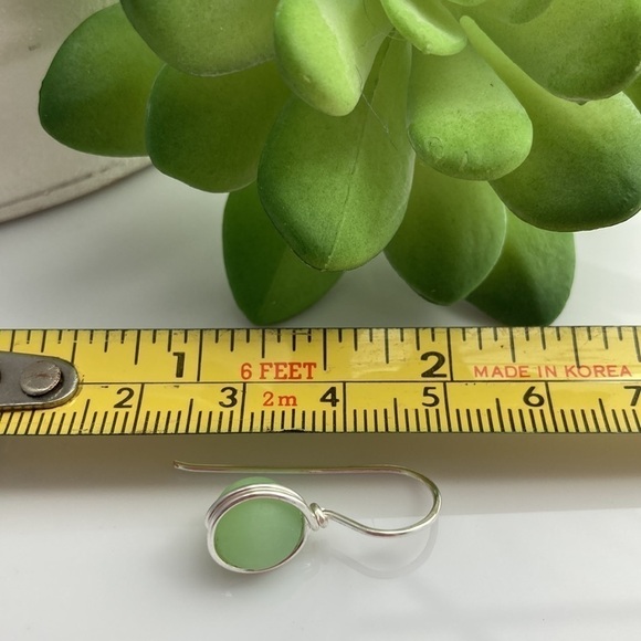 Green Sea Glass Minimalist Wire Wrapped Earrings - Picture 6 of 13